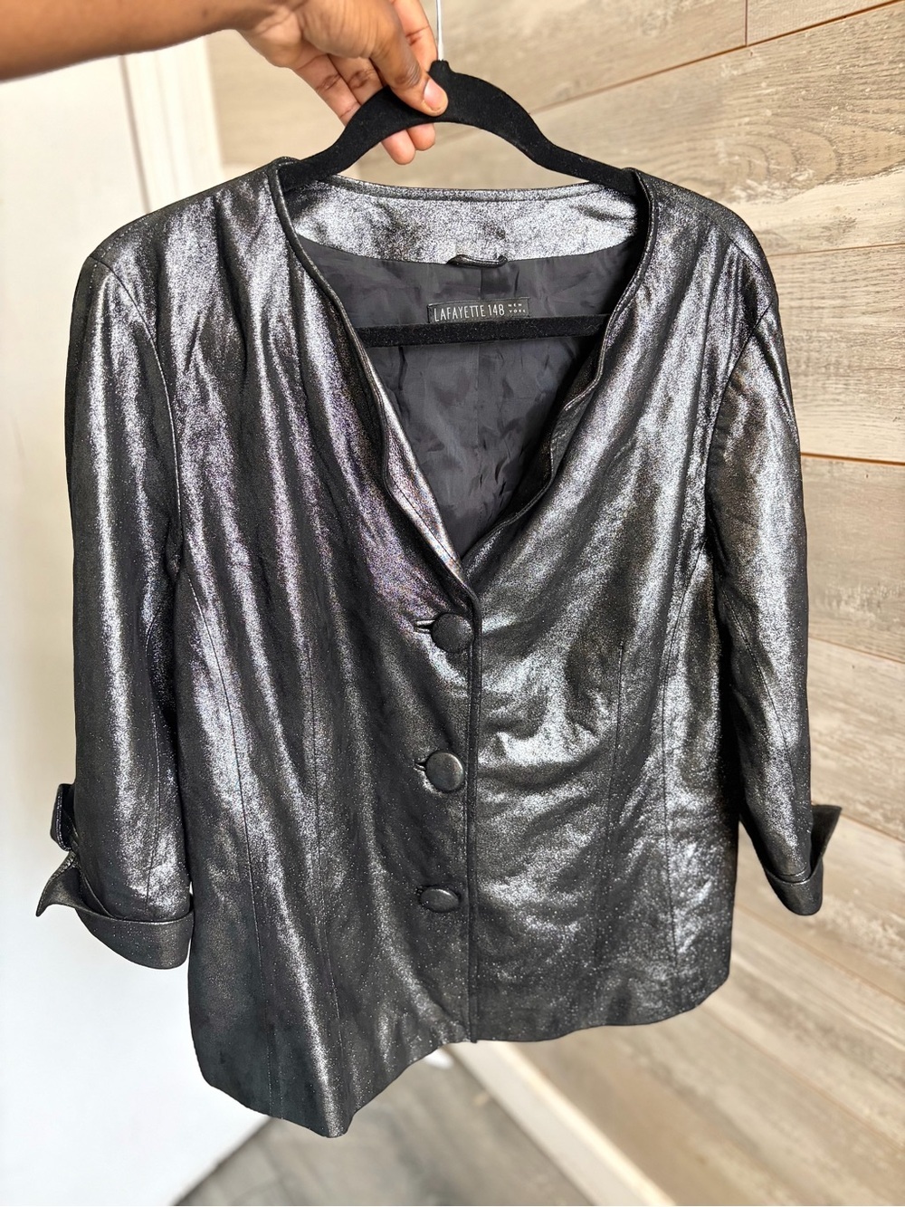 Lafayette 148 New York Metallic Silver 100% Leather Jacket